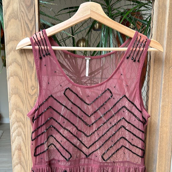 Free People Sheer Mesh Beaded Embellished Mini Slip Dress - Picture 5 of 16